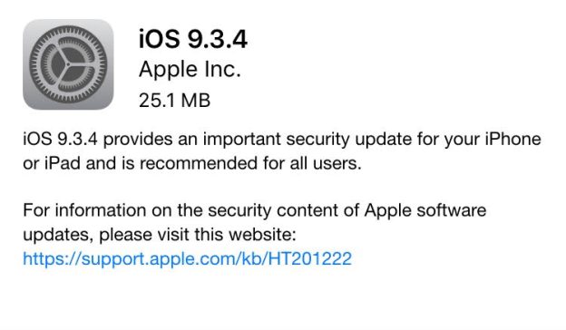 نظام تشغيل الأجهزة الذكية المحمولة برقم iOS 9.3.4
